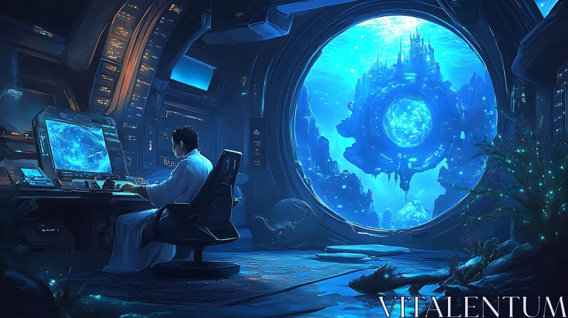 AI ART Underwater Sci-Fi Workspace with Ocean View