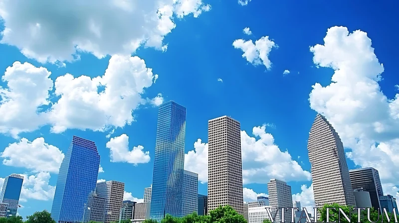 AI ART Contemporary Urban Skyline Against a Blue Cloudy Sky