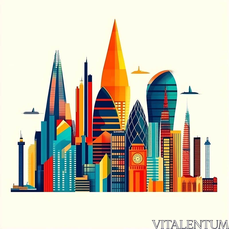 Colorful Modern City Skyline AI Image