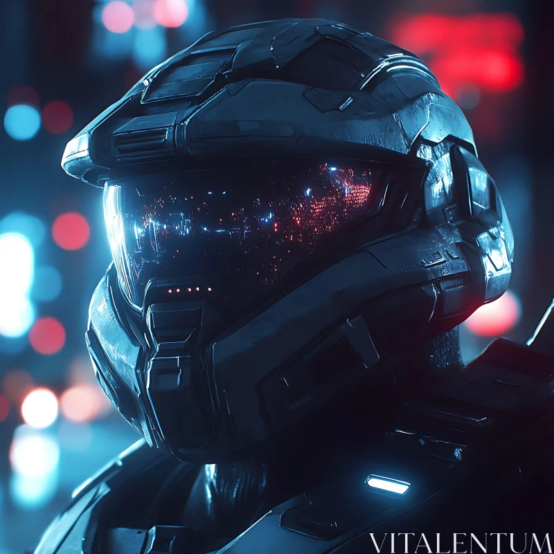 Advanced Cybernetic Helmet in Sci-Fi Setting AI Image