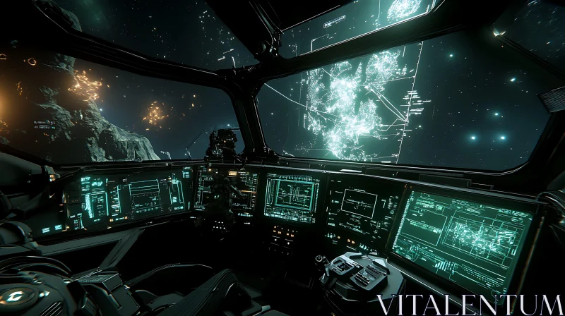 Advanced Spacecraft Cockpit in Outer Space AI Image