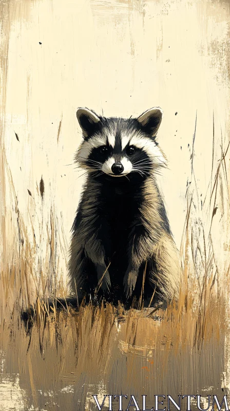 AI ART Raccoon in Grass Illustration