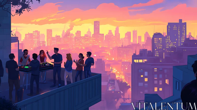 Urban Rooftop Celebration at Sunset AI Image