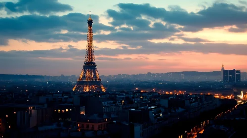 Paris Skyline during Dusk with Eiffel Tower