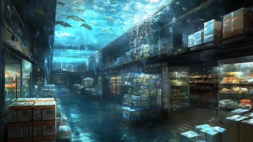 Ethereal Underwater Store with Swimming Fish