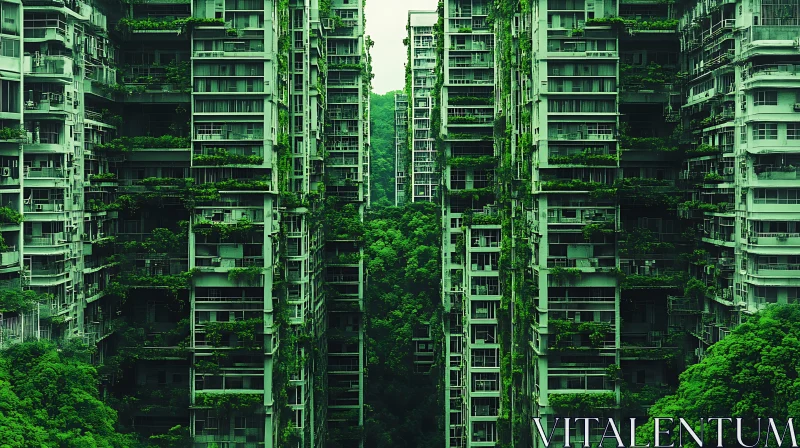 Eco-Friendly High-Rise Buildings with Lush Greenery AI Image