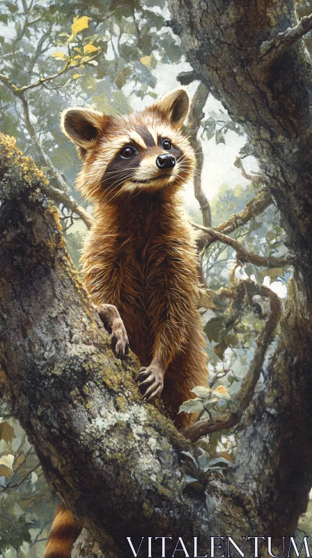 AI ART Raccoon Amongst Tree Branches