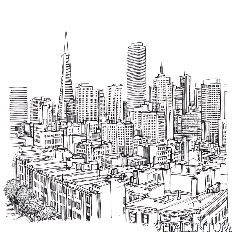 Detailed Cityscape Drawing AI Image