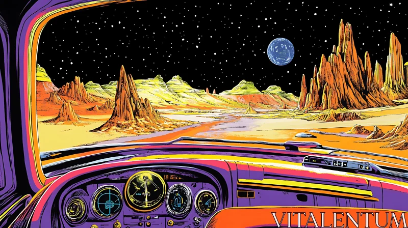 Alien Planet Landscape from Spaceship Cockpit AI Image