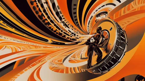 Futuristic Surreal Spiral Art in Orange Tones