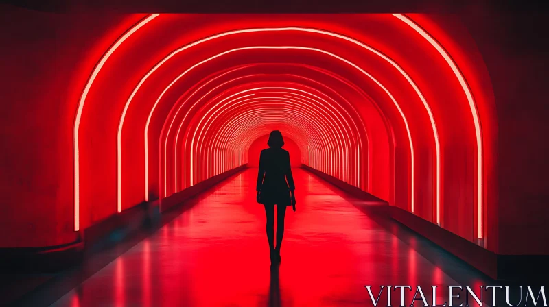 Futuristic Red Neon Tunnel Scene AI Image