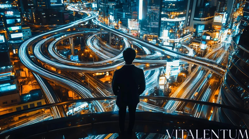 AI ART Urban Night View with Overlooking Figure