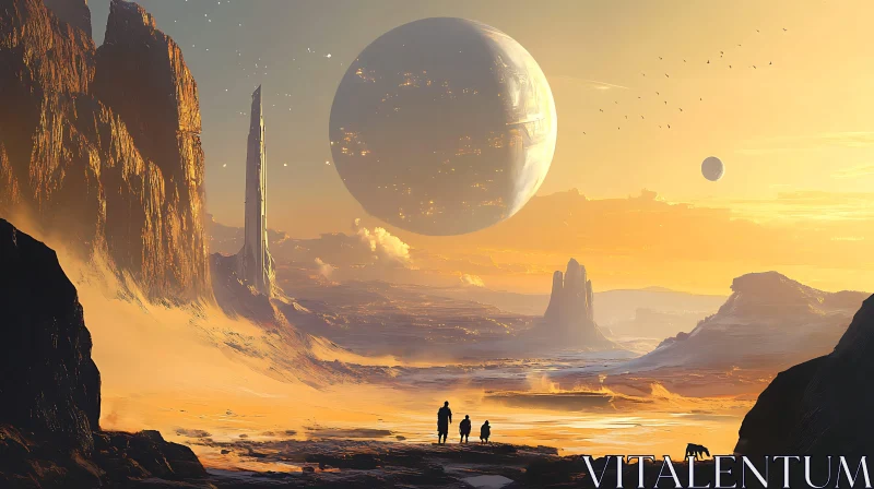 AI ART Sci-Fi Alien Terrain with Golden Sunset