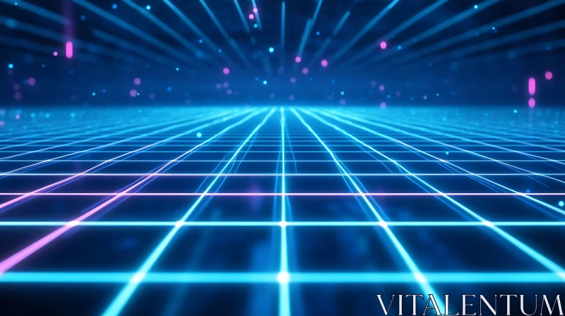 Neon Abstract Grid Art with Blue and Pink Lights AI Image