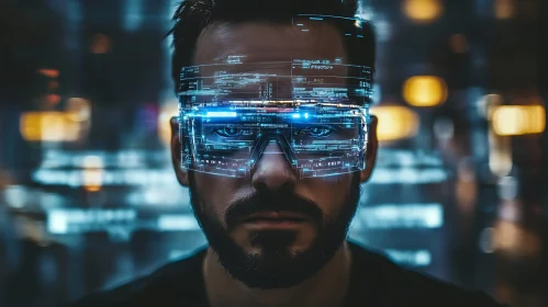 Future Tech: Man with Augmented Reality Glasses