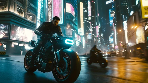 Cyberpunk Motorbike Ride Through Night City