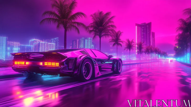 AI ART Neon Nights: Futuristic Car in a Vibrant City