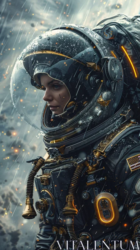 Astronaut Standing in Rain AI Image