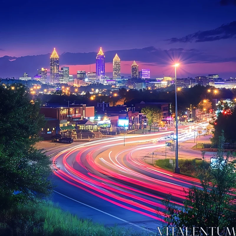 Breathtaking Night View of City with Glowing Skyscrapers AI Image