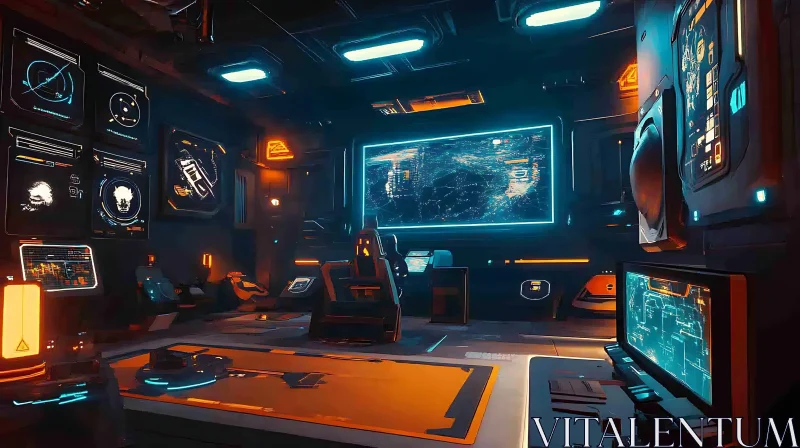 AI ART High-Tech Sci-Fi Control Room with Neon Lights