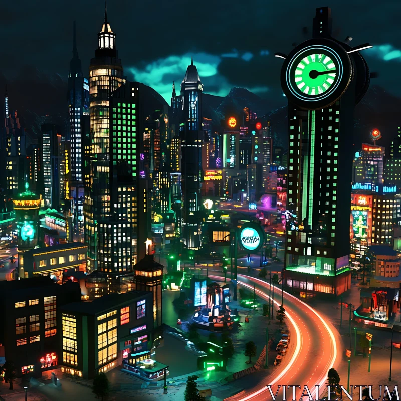 Urban Nightlife in a Futuristic City AI Image