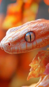 Orange Snake Close-up with Autumn Background