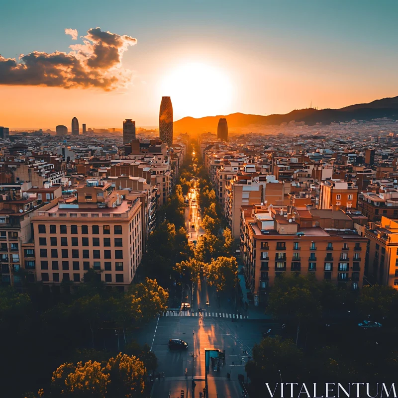 AI ART Urban Sunset Aerial View