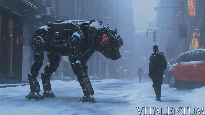 AI ART Futuristic Robot in Winter City