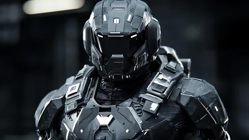 Futuristic Armored Cyborg with Black Helmet