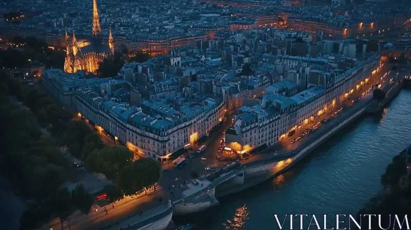 Stunning Aerial Nighttime Scene of a Historical Cityscape AI Image