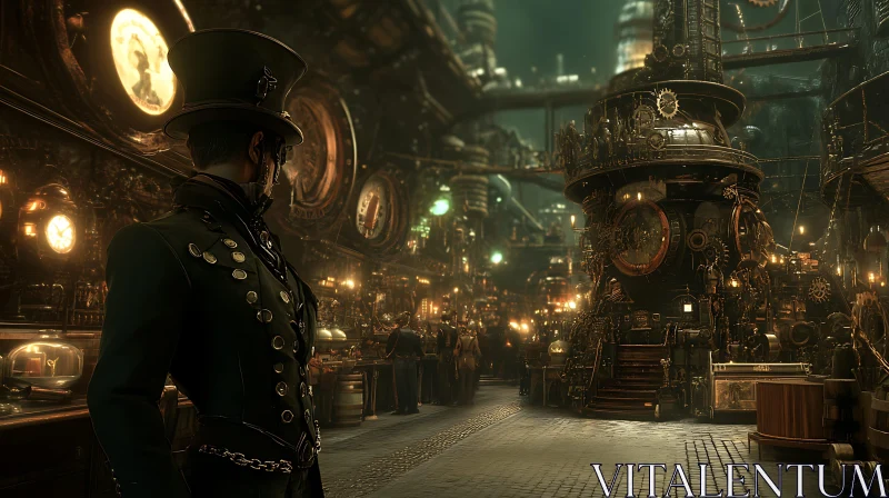 Victorian Steampunk Scene with Machinery AI Image