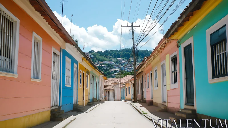 Pastel-Colored Colonial Houses Along a Picturesque Street AI Image