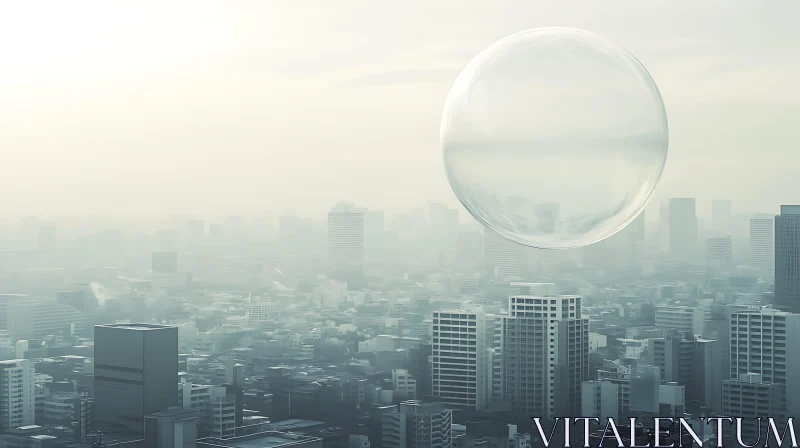 AI ART Ethereal Bubble in a Foggy City