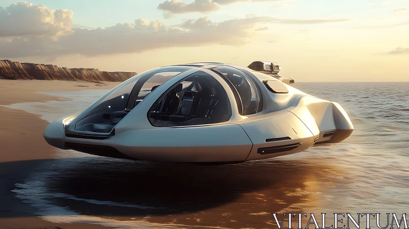 AI ART Advanced Technology Hover Vehicle on Beach