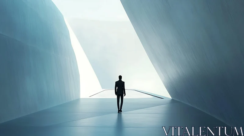 AI ART Lone Silhouette in Sleek Architectural Corridor