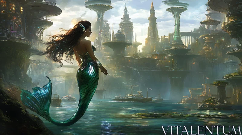 Mystical Mermaid in a Future Water World AI Image