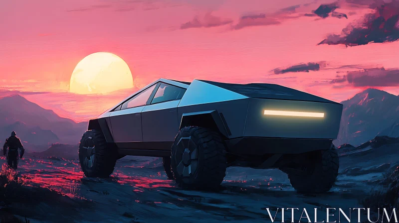 Advanced Vehicle in Colorful Sunset AI Image