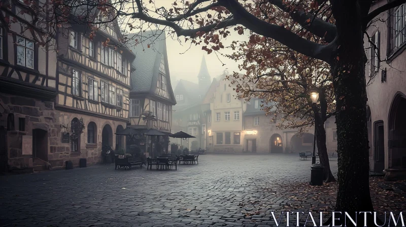 Foggy Old Town Street with Serene Ambiance