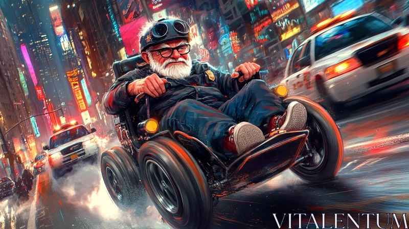 High-Speed Wheelchair Chase in Neon City