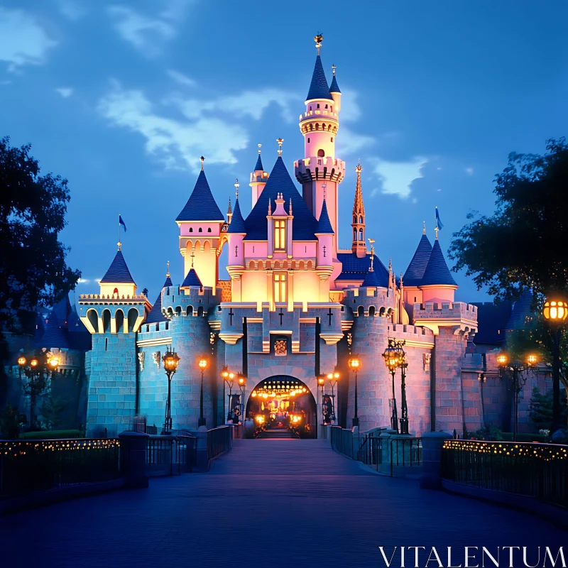 Enchanted Castle Lit Up During Nightfall