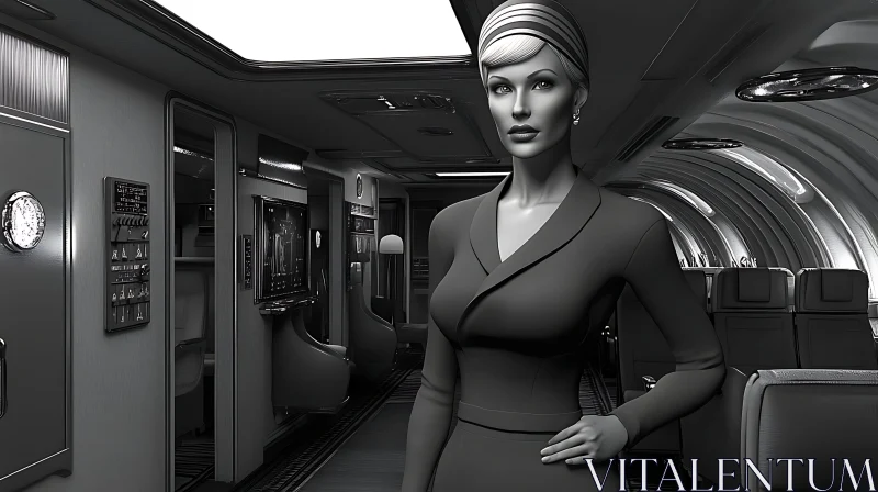 Modern Airplane Interior with Elegant Flight Attendant