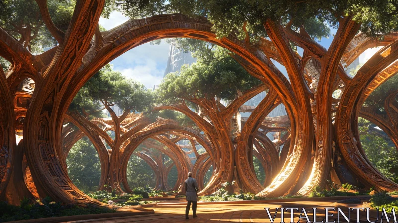 Architectural Forest Pathway with Wooden Arches