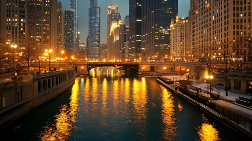 City Nightscape with Light Reflections