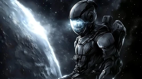 Lone Astronaut in Technological Suit