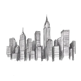 Monochromatic City Skyline Sketch
