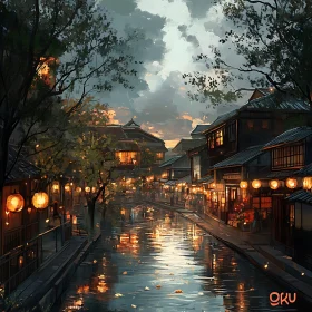 Serene Twilight Street Decor by Canal