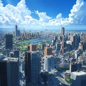 Urban Skyline with Skyscrapers and River