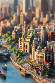Urban Miniature Cityscape with River and Architecture