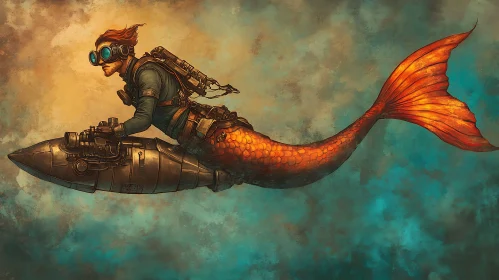 Fantasy Steampunk Character with Merfolk Tail