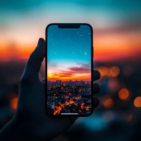 Twilight City Lights Through Phone
